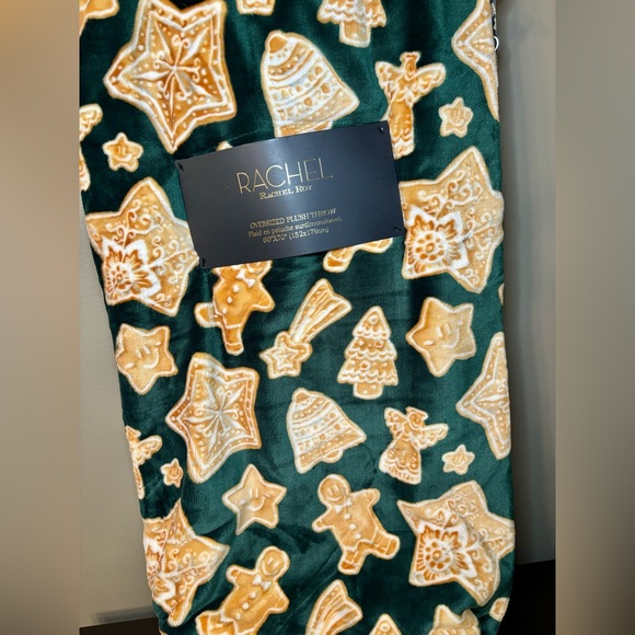 🎄 NEW!! Rachel Roy forest green gingerbread cookies plush throw blanket - Picture 2 of 6